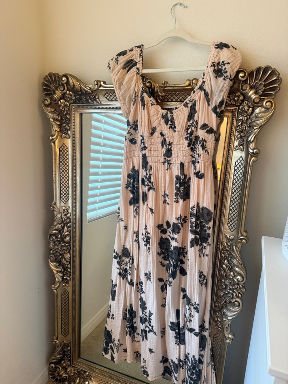 Free People Blush Pink Maxi Dress with Black Floral Print
